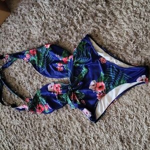 Floral Blue Halter One-Piece Swimsuit